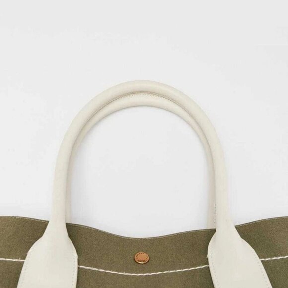 Yves Saint Laurent Green Linen And Leather Rive Gauche Tote Bag - Picture 7 of 11